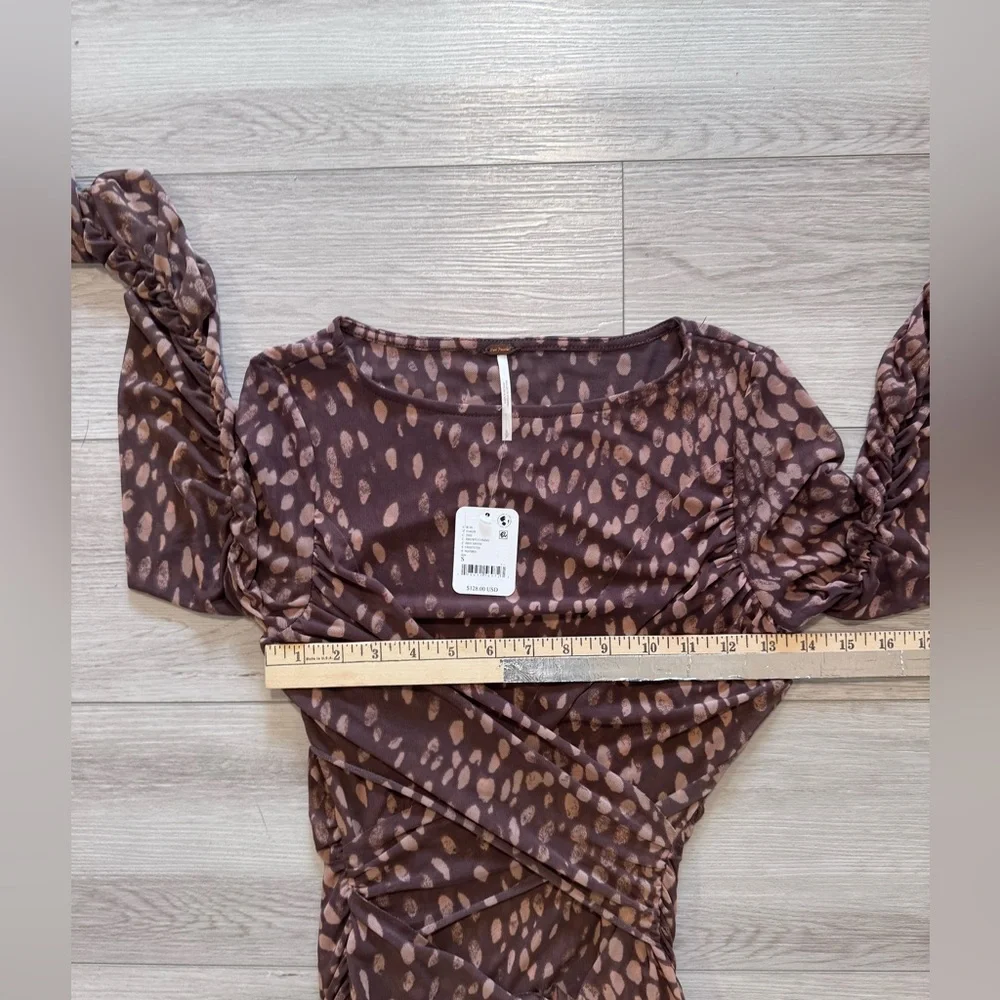 Free People Katana Mini Dress in Brown Sz Small Stretch Mesh BodyCon Party NWT - Picture 8 of 12